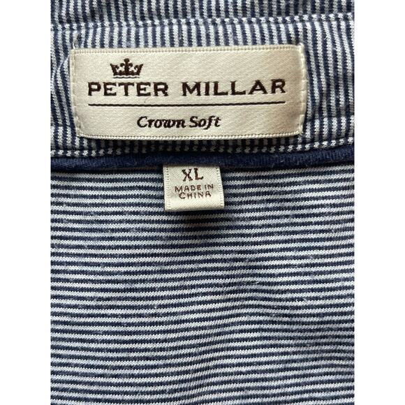 Peter Millar Polo Shirt Mens XL Crown Soft Golf Blue Striped Cotton Silk Blend - Picture 3 of 6